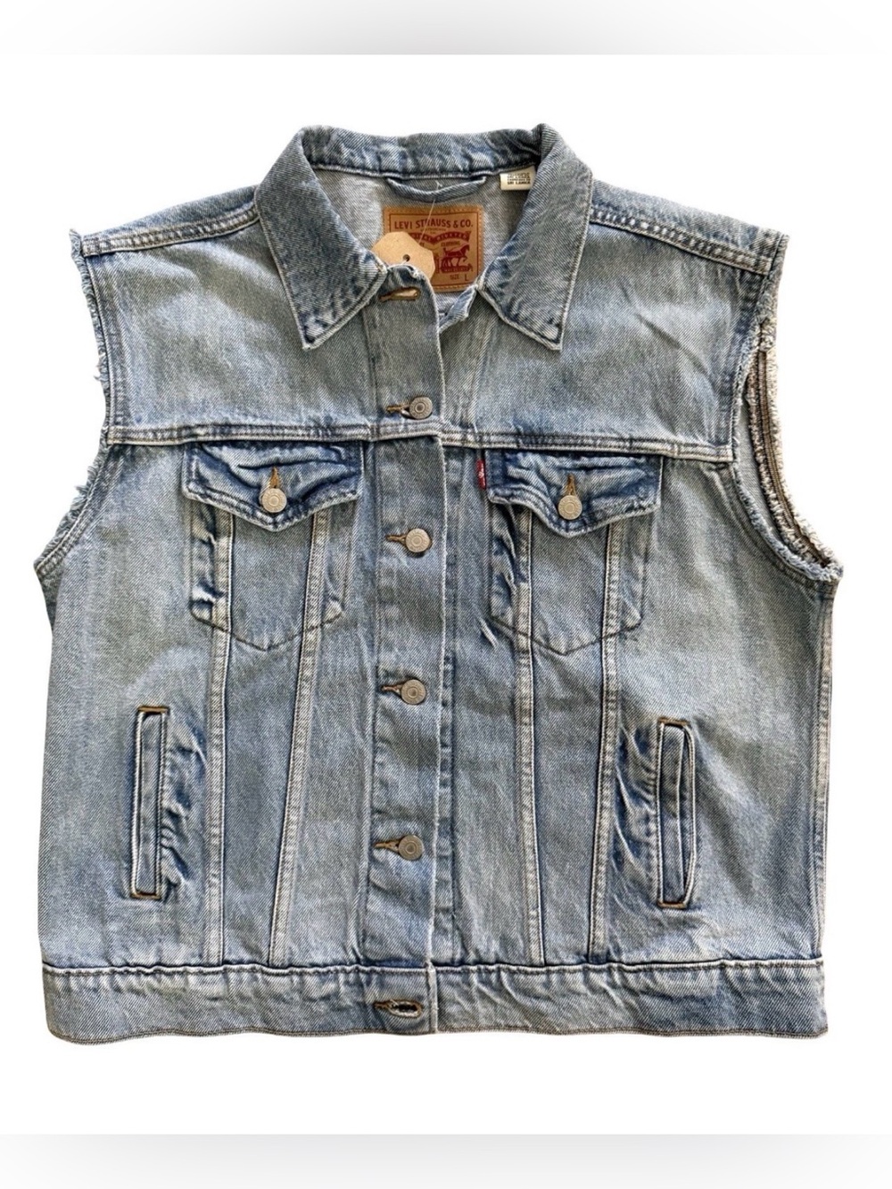 Levi’s Original Trucker Denim Vest Women’s Large Light Wash Sleeveless NWT